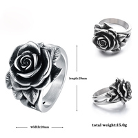 Cincin Perhiasan Fashion Pria Vintage Bunga Kamelia Batu Permata Mungil Gaya Hip Hop Punk Gothic Bahan Titanium Stainless Steel 316L Grosir