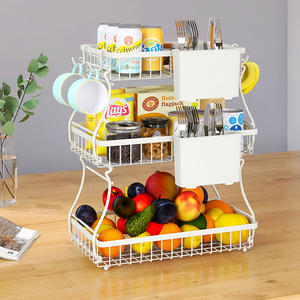 Rak Buah Dapur 3 Tingkat Berlapis Baja Putih Multifungsi, Tidak Dapat Dilipat, untuk Mengatur Rumah, Menyimpan Makanan, dan Memajang - Product Image 5