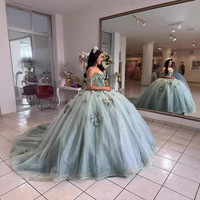 Gaun Pesta Mumuleo Biru Langit dengan Hiasan Bunga 3D dan Manik-Manik, Ukuran Besar, Panjang Menyentuh Lantai, Model Putri untuk Pesta Quinceanera dan Sweet 16 Anak Perempuan, Vestidos De