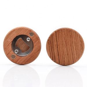 Customizable LOGO Round Wooden Handle Beer Bottle Opener - Product Image 3