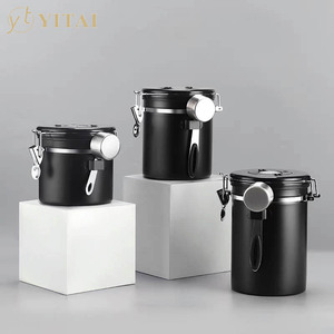 Stainless Steel Matt Black Stainless Steel Vacuum Snack Tea Coffee Sugar Canister Storage Containers With Scoop