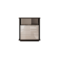 Meuble d'appoint moderne pour salon en MDF laqué brillant avec étagère en verre trempé et pierre frittée, éclairage LED, durable, 3 tiroirs