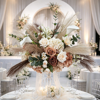 Boule de fleurs artificielles DKB pour mariage d'automne, couleur caramel, avec herbe de la pampa artificielle, centre de table pour décoration de photomaton et événements