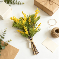 Bouquet de Mimosa Artificielle Jaune pour Printemps, Pâques, Saint-Valentin, Mariage, Douche Nuptiale, Décoration de Table et Maison, Verdure Réaliste
