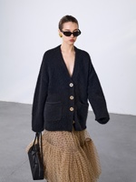 Cardigan en cachemire pur à 100 %, écologique, vintage, tricoté épais et duveteux, pour femme, coupe oversize, col en V, devant ouvert, épaules tombantes, avec patch