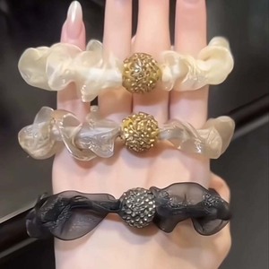 Élastique à cheveux en maille avec strass, bande élastique plissée pour femmes, style haut de gamme, usage quotidien, chouchous, été 2024 - Product Image 2