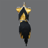 Robe de danse latine noire à franges avec taille découpée ornée de strass pour femmes, costume de compétition de danse de salon professionnel
