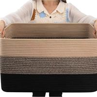 Panier de rangement rectangulaire en corde de coton tressée de 75 litres avec poignées, style européen et américain, pour salon et chambre d'enfant