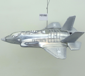 Стеклянные украшения на тему авиации: искрящиеся серебряные фигурки самолетов, дронов и вертолетов в военном стиле для декора новогодней елки - Product Image 2