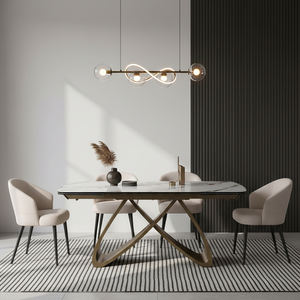 Ensemble de <span class=keywords><strong>table</strong></span> à manger extensible 6 places, style nordique moderne, plateau en pierre frittée, base dorée - Product Image 5