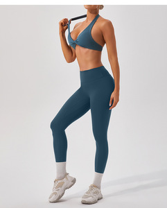 All'ingrosso donna Crop Top Open Backless reggiseni sportivi <span class=keywords><strong>tuta</strong></span> da donna con testa a testa alta <span class=keywords><strong>Leggings</strong></span> da Yoga 2 pezzi outfit da donna Fitness - Product Image 2