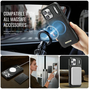 Coque de téléphone CaseMe en cuir PU avec support magnétique <span class=keywords><strong>2</strong></span>-en-<span class=keywords><strong>1</strong></span> et chargeur sans fil intégré pour iPhone 17 Pro, avec porte-cartes pour iPhone 17 - Product Image 3