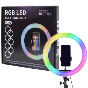 Tiktok Vidéo 14 "RGB <span class=keywords><strong>Ring</strong></span> Light avec support pour téléphone, 18 modes de couleur Selfie <span class=keywords><strong>Ring</strong></span> Light ,Stepless Dimmable/Speed <span class=keywords><strong>LE</strong></span> - Product Image 1