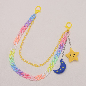 Chaîne de pantalon en acrylique Yueli avec pendentif étoile et lune, double anneau, chaîne de taille unisexe, accessoire de mode hip-hop pour usage quotidien - Product Image 3