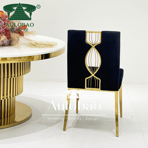 Chaise de salle à manger commerciale de luxe en acier inoxydable doré tissu noir - Product Image 5