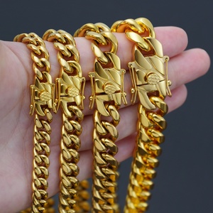 Collier tendance hip hop, collier ras du cou, bijoux en acier inoxydable plaqué or, chaîne cubaine Miami pour hommes - Product Image 2