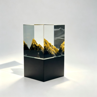 Sculpture en cube de cristal 3D Montagne Dorée, écologique, polie, avec gravure laser personnalisée, pour récompense d'entreprise, souvenir ou ornement