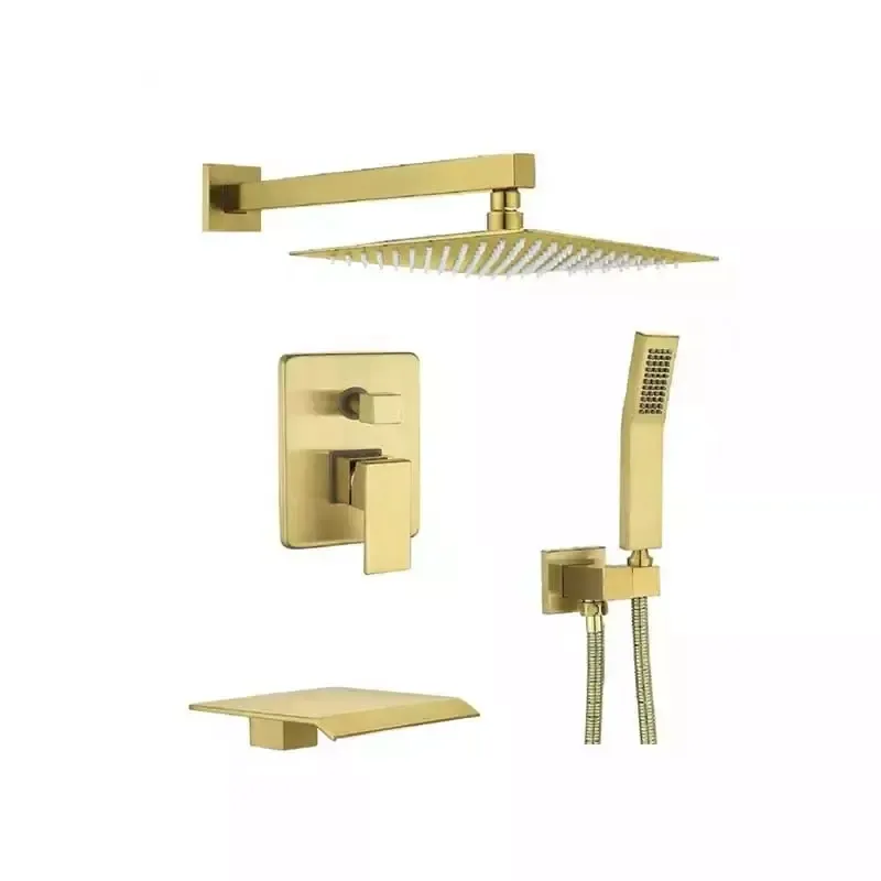 AMAXO Wall Mounted Shower Faucets Hidden Bathroom Gold Concealed Shower Faucet Mixer Set with Square Rain Shower Head