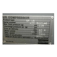 Compresseur d'air à spirale sans huile Atlas Copco SF15+ SF15FF SF15 SF15 FF SF15+FF AtlasCopco AirCompressor Air-Compressor