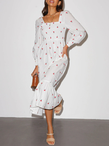 Produttori di Abbigliamento Personalizzato, <span class=keywords><strong>Vestiti</strong></span> <span class=keywords><strong>Estivi</strong></span> di Alta Qualità in Cotone e Lino, Abiti <span class=keywords><strong>Bianchi</strong></span> con Ricamo a Fragola per Donne - Product Image 6