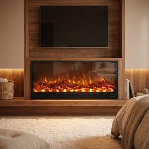 <strong>Wall</strong> Mounted Electric <strong>Fireplace</strong> 120cm Steel and Tempered Glass LED Realistic Flame 36W Silent Motor Remote Control - Product Image 2