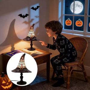 Stained Glass Resin Witch Hat Eco-Friendly LED Lamp Handmade Nightstand Night Light Home Decor Gift - Product Image 3