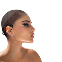 Bonnet de perruque en velours et maille de nylon, antidérapant, respirant, réglable, pour fixation adhésive en U, tailles S/M/L