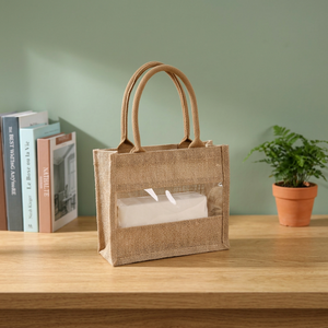 Laxis Brown Jute Tote <b>Bag</b> in Surat Gujarat <b>Medium</b> Size with Cotton Handle 2-5kg Capacity Plain Design for Daily Use <b>Gifts</b> - Product Image 3