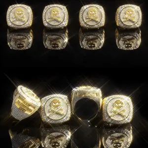 18K real gold soild natural diamond rapper jewelry custom iced out hip hop championship ring for men