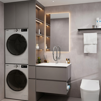 Meuble de salle de bain et de buanderie moderne en bois sur mesure, pleine taille, avec rangement ouvert pour appartement et hôtel