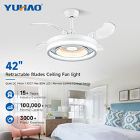 Ventilateur de plafond LED invisible intelligent personnalisé avec fonction de minuterie et variateur d'intensité, moteur DC, 42 pouces, pour salle à manger, chambre et salon