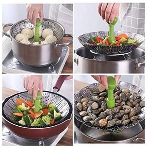 High Quality 9 Inch Stainless Steel Steam <b>Cooker</b> Expandable Handle Vegetable Steamer Basket <b>Small</b> Kitchen Accessory - Product Image 5