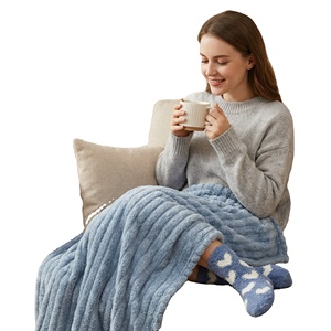 Cozy <b>Blue</b> Serenity Gift Set Velvet <b>Blanket</b> Fuzzy Socks Ceramic Mug Handmade Flower Self Care Kit for Women - Product Image 2