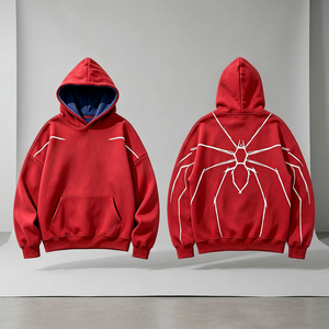 Sudadera Roja con Capucha para Mujer, con Estampado de Araña Blanca en el Bolsillo Trasero, Tejida, de Manga Larga, para Otoño, Estilo Casual - Product Image 4