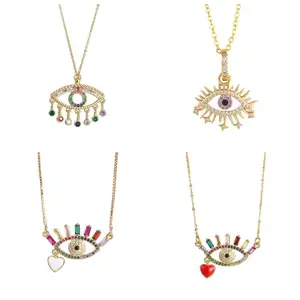 Yiwu RTS CZ Necklace Rainbow Zircon with Charm Rainbow Greek Eye Jewelry for Woman colar olho grego Gold Eye Necklace