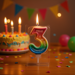 Candela di compleanno Party Love numero 3 multicolore 6 cm per decorazione torta - Product Image 1