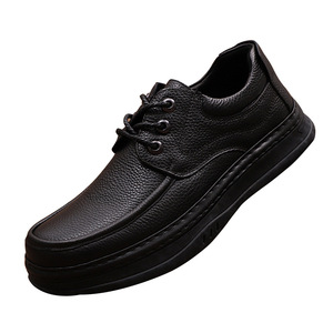 Chaussures bateau en cuir véritable noir à lacets, bout rond, respirantes, décontractées pour hommes, été - Product Image 4