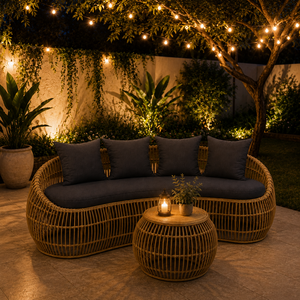 Luxury Woven Rattan Outdoor Lounge Set with Circular Coffee <b>Table</b> and Ottoman Seating for Villa <b>Patio</b> Garden Resort - Product Image 5