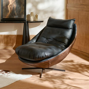 Fauteuil inclinable moderne en cuir pivotant pour salon, siège individuel avec dossier réglable et structure en bois - Product Image 1