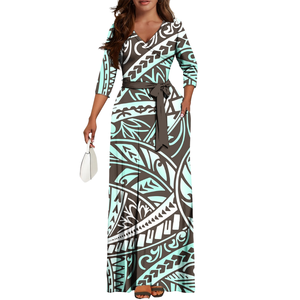 Hot Selling Dames Tapa Polynesische Tribal Design Lange Casual Jurk Custom Plus Size Eiland Jurk Riem Voor Herfst Eco-Vriendelijk - Product Image 1
