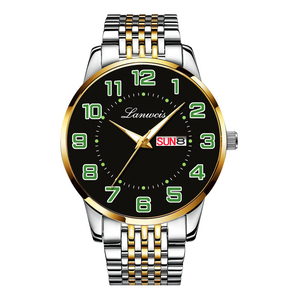Reloj digital para hombre con esfera grande, reloj de cuarzo, reloj de pulsera sólido con correa de acero, calendario doble, resistente al agua. - Product Image 4