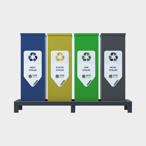 Contenedor de reciclaje BDB Metal de 4 compartimentos, estación de clasificación de residuos de acero inoxidable para oficina y exteriores - Product Image 2