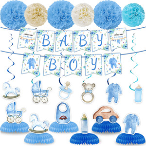 Nouvel Arrivage : Vaisselle et décorations d'ambiance sur le thème du baptême bleu, ornements <span class=keywords><strong>de</strong></span> gâteau d'anniversaire pour petits garçons - Product Image 1