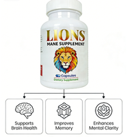 Capsules de complément alimentaire Lion's Mane |   Complément alimentaire pour adultes pour le bien-être cognitif et le soutien de la mémoire |   Formule Nootropique Naturelle