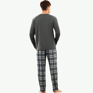 Pigiama <span class=keywords><strong>da</strong></span> <span class=keywords><strong>uomo</strong></span> estivo personalizzato con tasche a maniche lunghe in bambù lavorato a maglia traspirante abbigliamento <span class=keywords><strong>da</strong></span> notte con motivo a quadri - Product Image 2