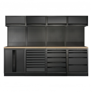 Ensemble d'armoires de rangement de garage modulaires modernes en acier laminé à froid robuste avec établi, tiroirs et pieds réglables OEM - Product Image 1