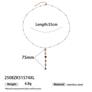 Роскошный длинный кулон из нержавеющей стали ожерелье в европейском американском стиле красочный Циркон с кисточкой не выцветает - Product Image 6