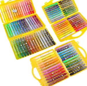 批发彩虹色塑料可擦蜡笔儿童双尖蜡笔带pp盒
