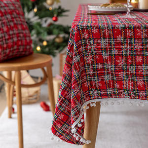Christmas Red Plaid <b>Tablecloth</b> Printed Snowflake Pattern Polyester <b>Washable</b> Home Decor Rectangle Shape - Product Image 5