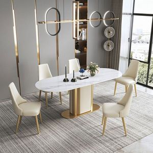 Muebles para el hogar, mesa rectangular de mármol, patas doradas y mesa de comedor de mármol, gran oferta, china - Product Image 6